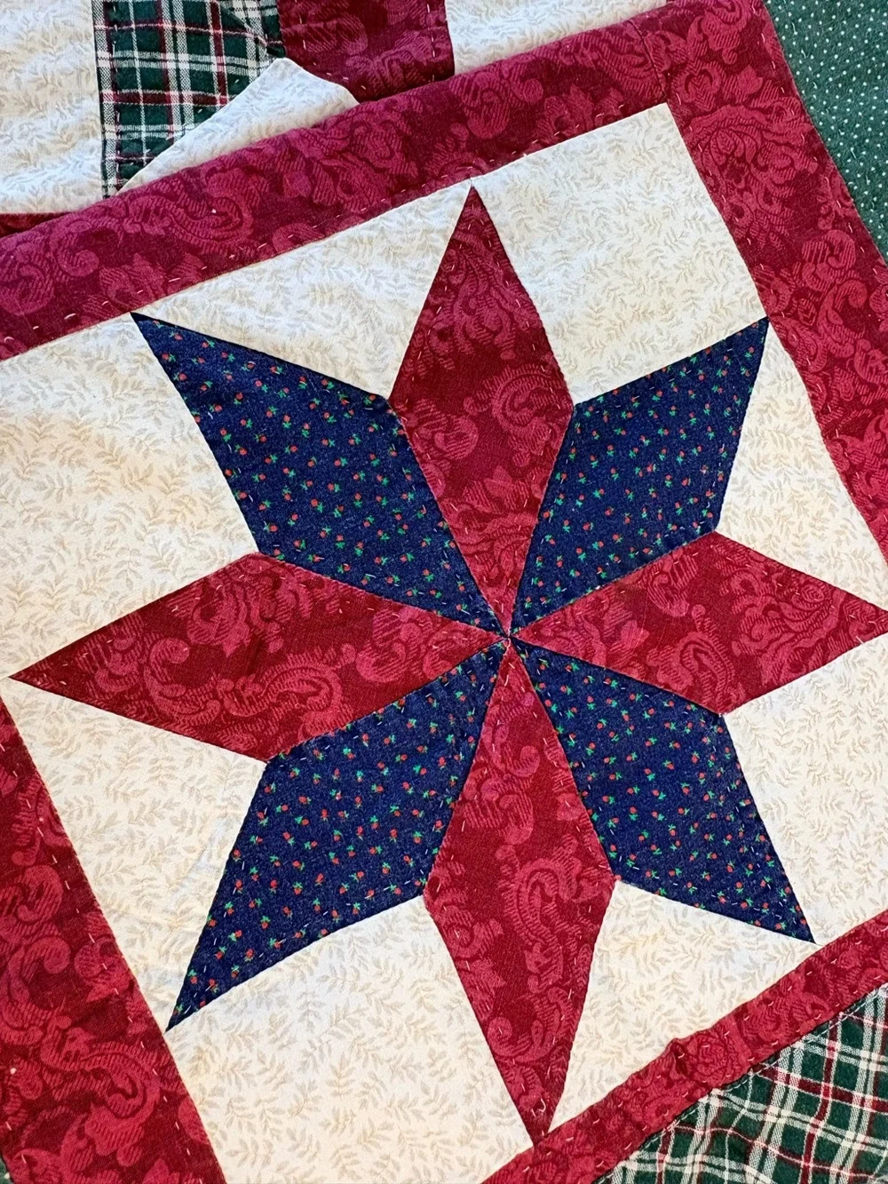 (2) Vintage 80s 90s Patchwork Cottagecore Star Quilt Christmas Pillow Shams
